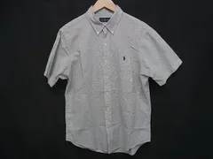 ■美品■ RALPH LAUREN ラルフローレン コットン ストライプ Yシャツ 半袖 トップス サイズ L 洋服 ブラック系×ホワイト系 DI7164