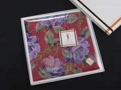 ■美品■ YVESSAINTLAURENT イヴサンローラン コットン100％ 花 ハンカチーフ ポケットチーフ 2点セット ブルー系×レッド系 DG8300