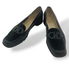 良品　Salvatore Ferragamo サルヴァトーレフェラガモ　パンプス　ローファー　スクエアトゥ　スエード　レザー　ガンチーニ　黒　ブラック　5 1/2 23cm