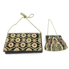 和装バッグ ビーズバッグ 2点セット ブラック ハンドバッグ パーティーバッグ レトロ 着物バッグ 洋装 和小物