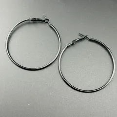 【新品】【ネコポス】アクセサリー ピアス フープ リング ピアス ブラック シンプル 約4.5センチ◆