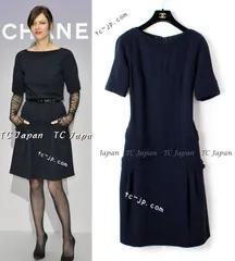 シャネル ワンピース CHANEL 66万 ダークネイビー グリポワ装飾 ウール カール・ラガーフェルド作品 超美品 36 40