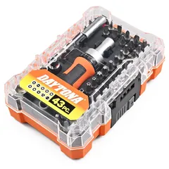 デイトナ(Daytona) バイク 工具セット コンパクト ラチェットドライバー 1/4インチソケット対応 磁気ビットホルダー&ソケットアダプター付 ミニツールセット 43ピース
