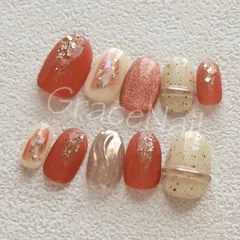 No.2085 現品販売！ネイルチップ　オレンジ/ミラー/マグネット