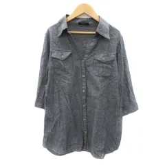 コムサイズム COMME CA ISM シャツ ブラウス 七分袖 スキッパーカラー 無地 リネン混 M ダークグレー /YK32