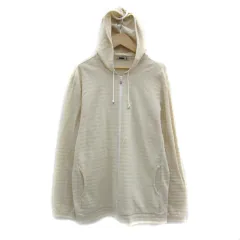 フィラ FILA ジャケット パーカー ミドル丈 ジップアップ ボーダー柄 大きいサイズ XL ベージュ 白 ホワイト /YS34