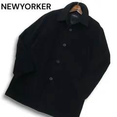 NEWYORKER ニューヨーカー 秋冬★ ウール アンゴラ ステンカラー コート Sz.L メンズ 黒 日本製
