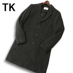 TK タケオキクチ 秋冬★ ブリティッシュ ウール ツイード ヘリンボーン チェスター コート Sz.M　メンズ グレーのサムネイル