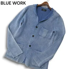 BLUE WORK ブルーワーク トゥモローランド ウォッシュ加工★ インディゴ ニット ジャケット カーディガン Sz.1　メンズのサムネイル
