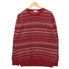 SIMPLE LIFE シンプルライフ レナウン 秋冬 ジャガード ボーダー★ ウール クルーネック ニット セーター Sz.LL メンズ