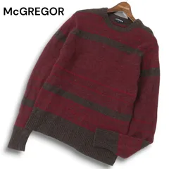 McGREGOR マクレガー 秋冬 ウール100％★ ボーダー 幾何学 ダイヤ柄 クルーネック ニット セーター Sz.M メンズ