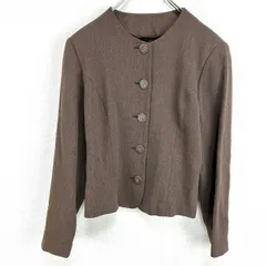 ノーカラージャケット【M】レトロ ウール レーヨン 長袖 薄手