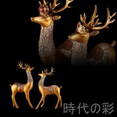中国古美術 旧蔵 鏨刻描金彩絵 招財鹿一対 純銅 高浮彫 極細工 古銅器 置物 中国古美術 旧蔵 鏨刻描金彩絵 招財鹿一対 純銅 高浮彫 極細工 古銅器