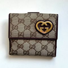 美品 GUCCI グッチ 二つ折り財布 GGキャンバス ラブリーハート