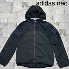 adidas neo アディダス ネオ ナイロンジャケット ジップパーカー 裏メッシュ フード ハート柄 レディース サイズL 玉FS1742