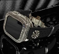 アップルウォッチカバーケース　Apple Watchラバーバンドベルト　アラベスク　フッ素ラバー　コンチョ付き 231