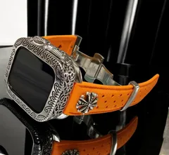 アップルウォッチカバーケース　Apple Watchラバーバンドベルト　アラベスク　フッ素ラバー　コンチョ付き 223