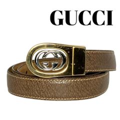 GUCCI オールドグッチ ベルト インターロッキング ブラウン レザー