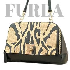 フルラ 良品 カルメンロゴチャーム レオパード ハラコ レザー 