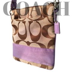 COACH ショルダーバッグ パープル×シグネチャー - メルカリ