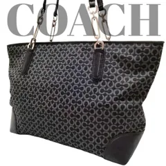 A4可 コーチ トートバッグ シグネチャー柄 総柄 レザー キャンバス 黒