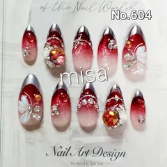 オーダー　マグネットネイル　ミラーフレンチ　ビジュー　ネイルチップ ジェルネイル　カラー変更無料