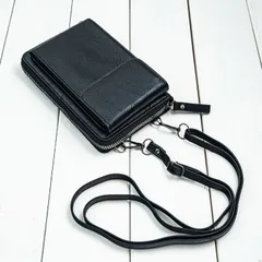 スマホショルダー 財布付き スマホポーチ ポシェット ショルダーバッグ サコッシュ レディース メンズ 本革風 縦型 スマホケース 大容量（ブラック）【アウトレット品】