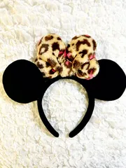 【ディズニーリゾート限定】 ミニーちゃん　ヒョウ柄　カチューシャ　レオパード　ピンク　モフモフ　ファー