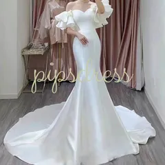 【訳あり】ウェディングドレス S マーメイド オフショル 二次会 前撮り 結婚式 即日発送可