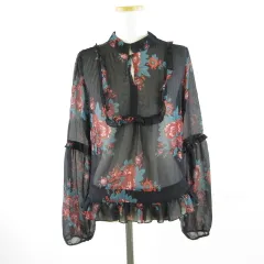 ユナイテッド・カラーズ・オブ・ベネトン UNITED COLORS OF BENETTON シャツ ブラウス 長袖 フリル 花柄 黒 S *T301