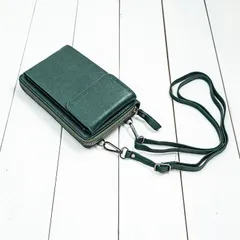 スマホショルダー 財布付き スマホポーチ ポシェット ショルダーバッグ サコッシュ レディース メンズ 本革風 縦型 スマホケース 大容量（グリーン）【アウトレット品】