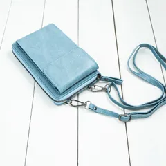 スマホショルダー 財布付き スマホポーチ ポシェット ショルダーバッグ サコッシュ レディース メンズ 本革風 縦型 スマホケース 大容量（ブルー）【アウトレット品】