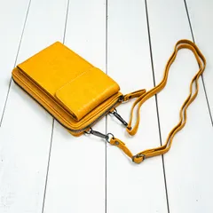 スマホショルダー 財布付き スマホポーチ ポシェット ショルダーバッグ サコッシュ レディース メンズ 本革風 縦型 スマホケース 大容量（イエロー）【アウトレット品】