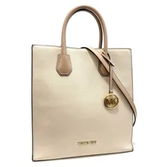 マイケルコース 2way トートバッグ ハンドバッグ ショルダーバッグ 肩掛け 斜め掛け 鞄 アイボリー クリーム ピンクベージュ ブラウン ゴールド レザー 革 MK チャーム 35S2GM9T8T MICHAEL KORS