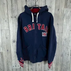 Polo by Ralph Lauren ポロ バイ ラルフローレン BRITAIN 英国旗 ワッペン エルボーパッチ 肉厚 厚地 ダブルフェイス スウェット スエット ジップ パーカー メンズ L サイズ