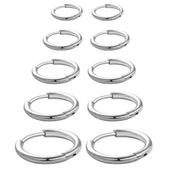 【人気商品】セット イヤリング 金属アレルギー対応 サージカルステンレス シンプル 両耳用 レディース 人気 メンズ 5ペア（サイズ10mm-18mm、幅2mm、 リング フープピアス ゴールド、シルバーブラック） Senteria