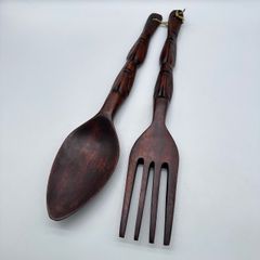 巨大スプーン＆フォーク 木製 置物 オブジェ アンティーク 店舗装飾