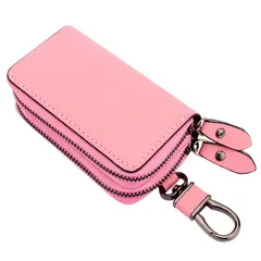 【在庫セール】メンズ レディース スマートキーケース キーケース ２つ 鍵同時収納 ダブルポケット 革 [AYOBEI] 多機能 便利 (ピンク)