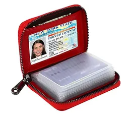 [YUAWIN] カードケース レディース 磁気防止 大容量 20枚 社員証カース スキミング防止 レディース クレジットカードホルダー ジッパー式 レディース ポイントカード･名刺･社員証･名札･カード収納･小銭入れ 防磁 スキミング防止 0