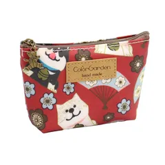 ポーチ マチあり Sサイズ 軽い 小物入れ 小さめ 可愛い 化粧ポーチ バッグイン バッグ おしゃれ メイクポーチ プレゼント用 (寿ワンちゃん（赤紅）) 1