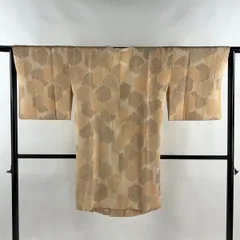 道行 身丈100cm 裄丈66cm M 和装コート 角衿 亀甲 幾何学 薄オレンジ 正絹 秀品 【中古】