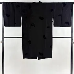 道中着 身丈103cm 裄丈65cm M 和装コート 花 黒 正絹 秀品 【中古】