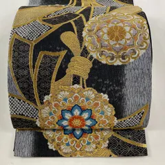 【美品】 袋帯 秀品 華文 束ね熨斗 金糸 唐織 黒 六通 正絹 【中古】