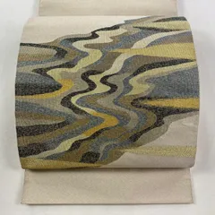【美品】 袋帯 秀品 流水 霞 ベージュ お太鼓柄 正絹 【中古】