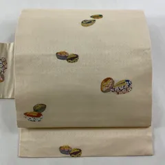名古屋帯 秀品 京こばな ぽっくり 金糸 クリーム 正絹 【中古】