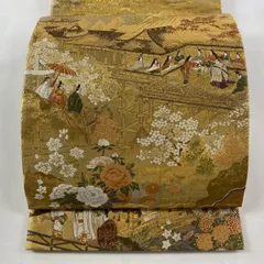 袋帯 秀品 風景 人物 金糸 箔 金色 お太鼓柄 正絹 【中古】