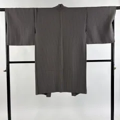 羽織 身丈106cm 裄丈67.5cm L 縞 灰色 正絹 逸品 【中古】