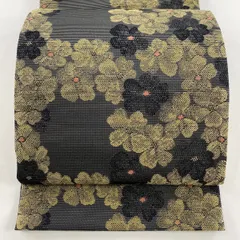 【美品】 袋帯 名品 花 墨色 全通 正絹 【中古】