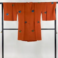 道行 身丈94cm 裄丈66.5cm M 和装コート 角衿 梅 金彩 赤茶 正絹 秀品 【中古】