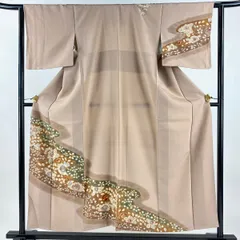 付下げ 身丈153cm 裄丈62cm S 袷 椿 流水 染め分け ピンクベージュ 正絹 秀品 【中古】